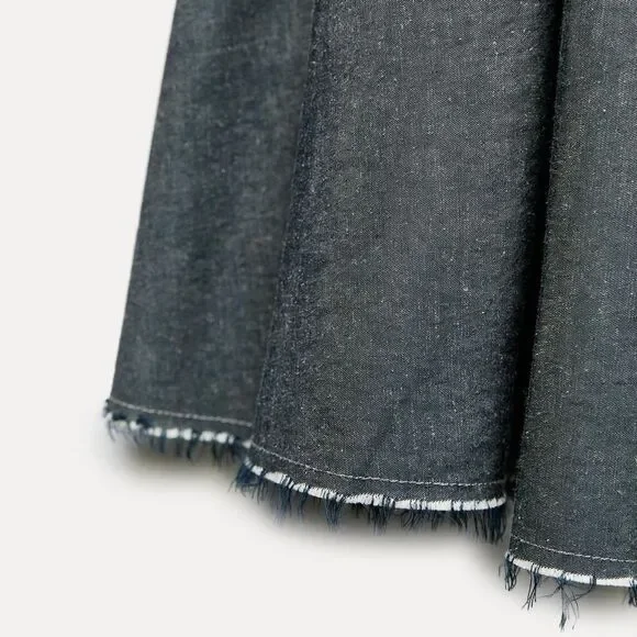 ZARA BNWT 2024. BLUE GREY PLEATED MIDI LONG SKIRT Skirts